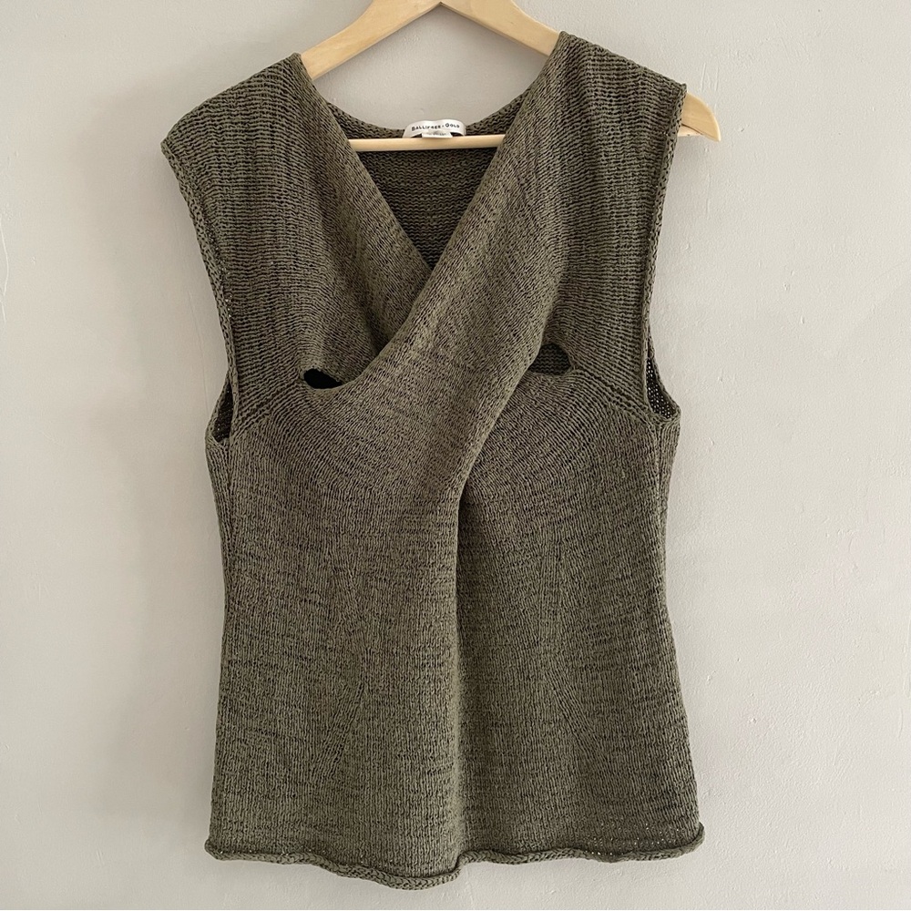 Ballinger Gold Women’s Large Crossover Cotton Blend Knit Top Green Fishermancore